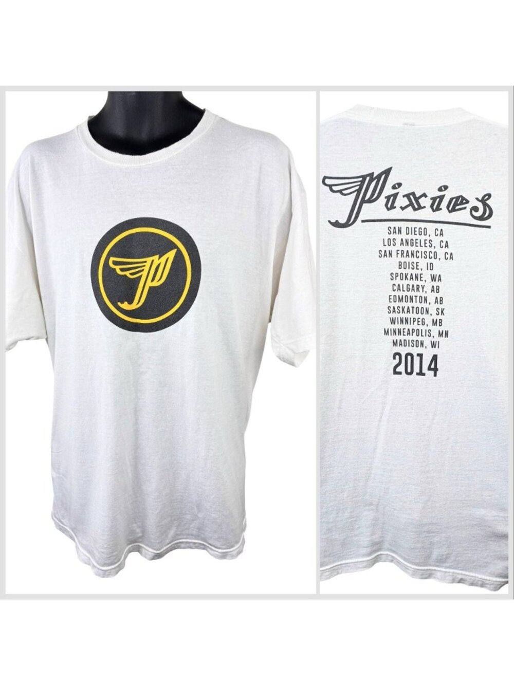Pixies 2014 P Wing Tour Date List Graphic White Short Sleeve T Unisex Adult XXL
